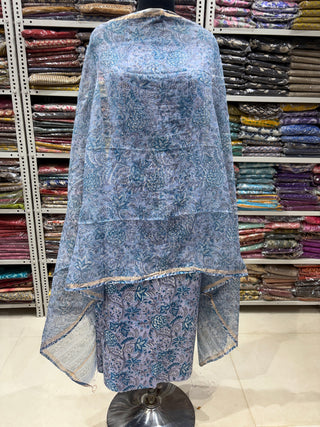 Cotton Handblock Office Wear Suit fabric with Kota Doria Dupatta (Suit Fabric #2349)