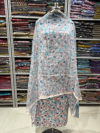 Cotton Handblock Office Wear Suit fabric with Kota Doria Dupatta (Suit Fabric #2354)