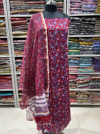 Handblock Cotton Office Wear Top Dupatta Combo