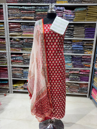 Cotton Handblock Office Wear Suit fabric with Kota Doria Dupatta