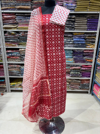 Cotton Handblock Office Wear Suit fabric with Kota Doria Dupatta