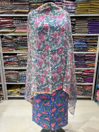 Cotton Handblock Office Wear Suit fabric with Kota Doria Dupatta