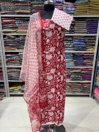 Cotton Handblock Office Wear Suit fabric with Kota Doria Dupatta