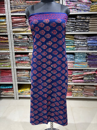 Ajrakh Cotton Handblock Office Wear Suit fabric with Kota Doria Dupatta