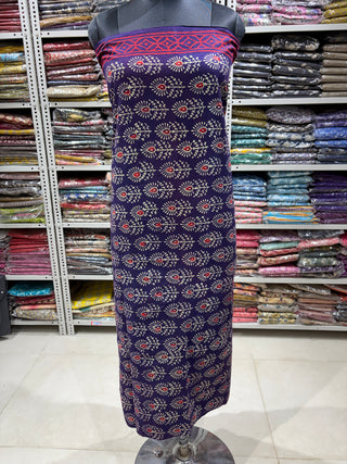 Ajrakh Cotton Handblock Office Wear Suit fabric with Kota Doria Dupatta