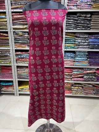 Ajrakh Cotton Handblock Office Wear Suit fabric with Kota Doria Dupatta
