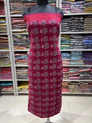 Ajrakh Cotton Handblock Office Wear Suit fabric with Kota Doria Dupatta