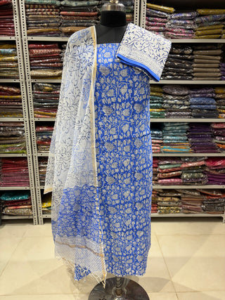Cotton Handblock Office Wear Suit fabric with Kota Doria Dupatta