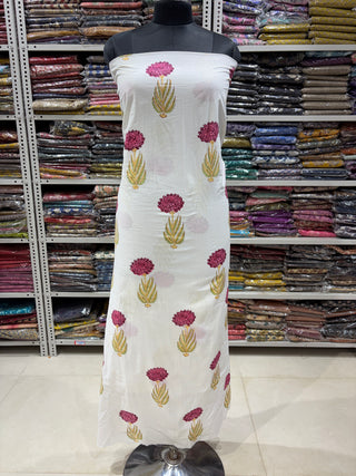 Cotton Handblock Office Wear Suit fabric with Kota Doria Dupatta (Code : 990)