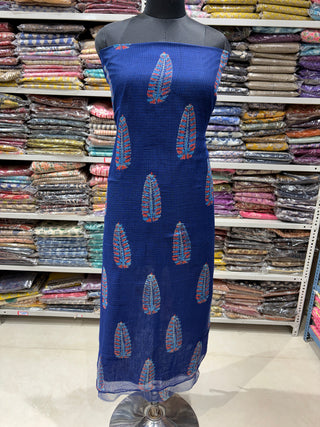 Blue Ajrakh Hand block kota doria suit set for office wear (with extra lining included)