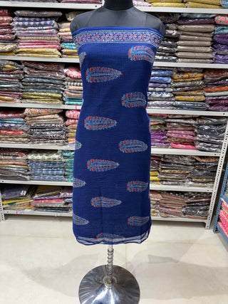 Blue Ajrakh Hand block kota doria suit set for office wear (with extra lining included)