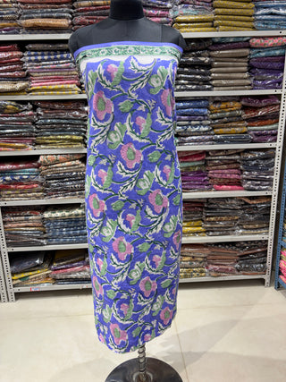 Sanganeri Print Cotton Handblock Office Wear Suit fabric with  Sanganeri Kota Doria Dupatta