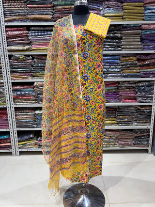Sanganeri Print Cotton Handblock Office Wear Suit fabric with  Sanganeri Kota Doria Dupatta