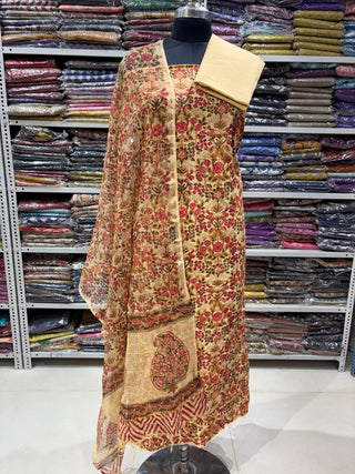 Sanganeri Print Cotton Handblock Office Wear Suit fabric with  Sanganeri Kota Doria Dupatta