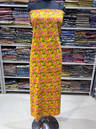 Sanganeri Print Cotton Handblock Office Wear Suit fabric with  Sanganeri Kota Doria Dupatta