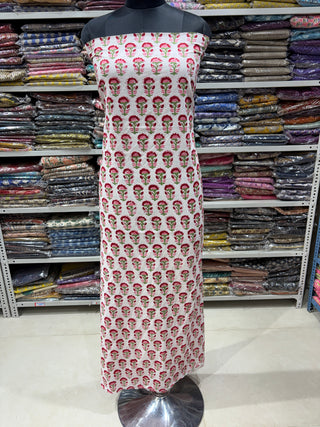 Sanganeri Print Cotton Handblock Office Wear Suit fabric with Sanganeri Kota Doria Dupatta