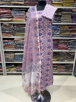 Sanganeri Print Cotton Handblock Office Wear Suit fabric with  Sanganeri Kota Doria Dupatta