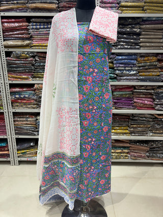 Handblock Cotton Suit Material with Cotton Dupatta