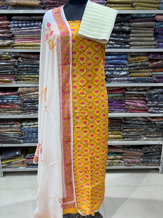 Handblock Cotton Suit Material with Cotton Dupatta