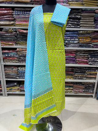 Handblock Cotton Suit Material with Cotton Dupatta