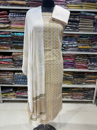 Premium Cotton Handblock Suit fabric with Chiffon Dupatta