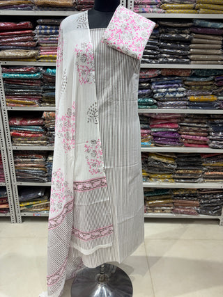 Handblock Cotton Suit Material with Cotton Dupatta
