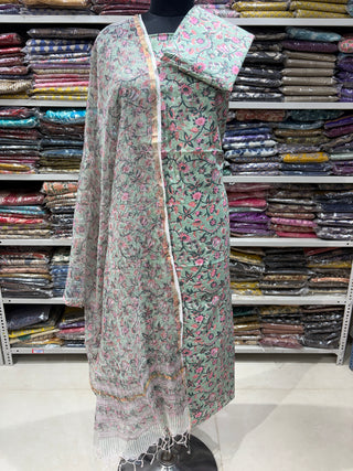 Cotton Handblock Office Wear Suit fabric with Kota Doria Dupatta (Suit Fabric #2332)