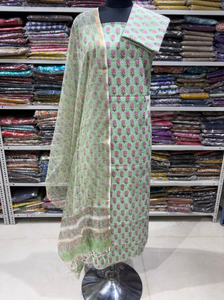 Handblock Cotton Office Wear Suit fabric with Kota Doria Dupatta (#2392)