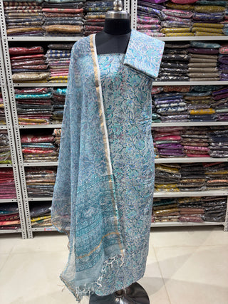 Handblock Cotton Office Wear Top Bottom and Dupatta Combo (Suit Fabric #2338)