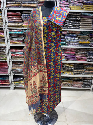 Cotton Handblock Office Wear Suit fabric with Kota Doria Dupatta (Suit Fabric #2321)