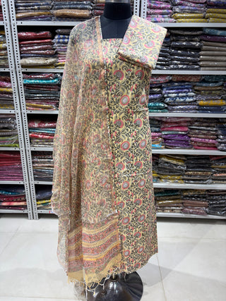 Cotton Handblock Office Wear Suit fabric with Kota Doria Dupatta (Suit Fabric #2348)