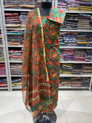 Cotton Handblock Office Wear Suit fabric with Kota Doria Dupatta (Suit Fabric #2323)