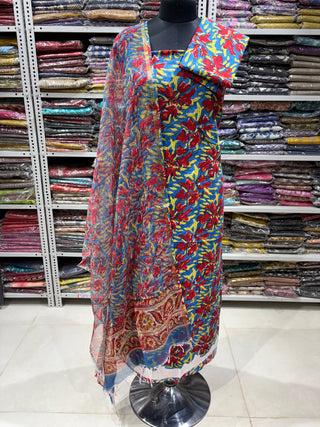 Cotton Handblock Office Wear Suit fabric with Kota Doria Dupatta (Suit Fabric #2324)