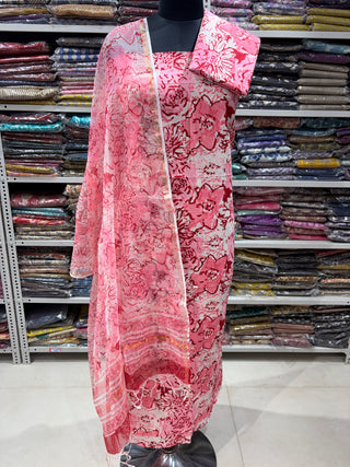 Cotton Handblock Office Wear Suit fabric with Kota Doria Dupatta (Suit Fabric #2342)