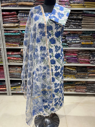 Cotton Handblock Office Wear Suit fabric with Kota Doria Dupatta (Suit Fabric #2353)