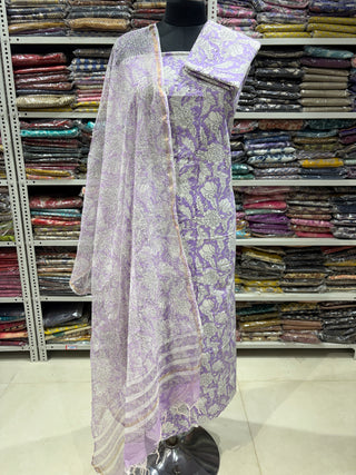 Handblock Cotton Office Wear Top  Bottom and Dupatta Combo (Suit Fabric #2359)