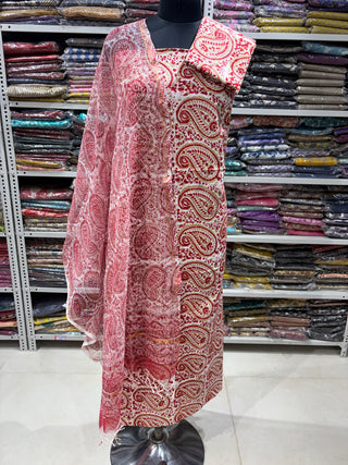 Cotton Handblock Office Wear Suit fabric with Kota Doria Dupatta  (Suit Fabric #2355)