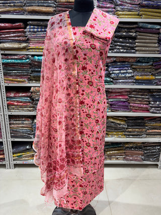Handblock Cotton Office Wear Suit fabric with Kota doria Dupatta (Suit Fabric #2340)