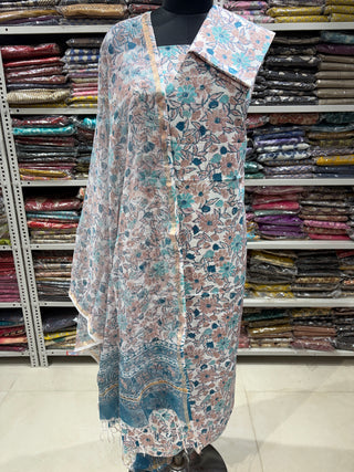 Cotton Handblock Office Wear Suit fabric with Kota Doria Dupatta (Suit Fabric #2354)