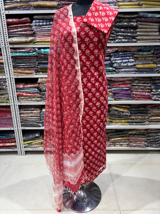Handblock Cotton Office Wear Top Bottom and Dupatta Combo (Suit Fabric #2343)