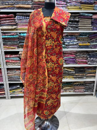 Cotton Handblock Office Wear Suit fabric with Kota Doria Dupatta (Suit Fabric #2322)