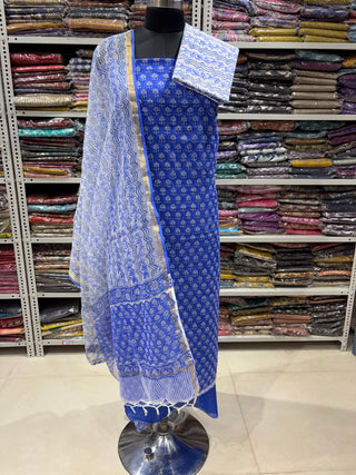 Hand block kota doria suit set for office wear (with extra lining included)