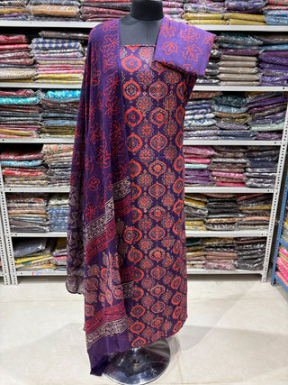 Handblock Cotton Suit Material with Cotton Dupatta
