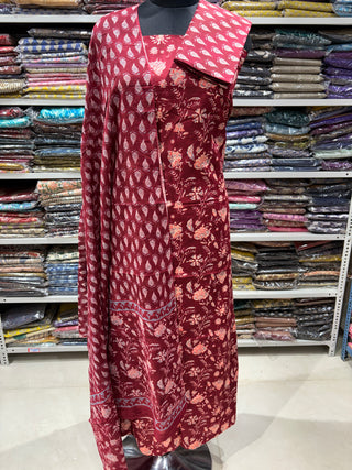 Handblock Cotton Suit Material with Cotton Dupatta