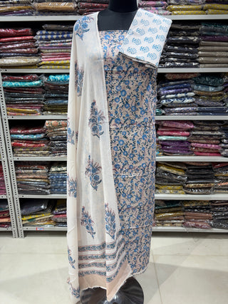 Handblock Cotton Suit Material with Cotton Dupatta