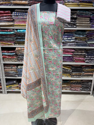 Handblock Cotton Suit Material with Cotton Dupatta