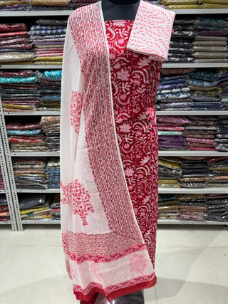 Handblock Cotton Suit Material with Cotton Dupatta