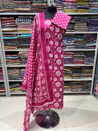 Handblock Cotton Suit Material with Cotton Dupatta