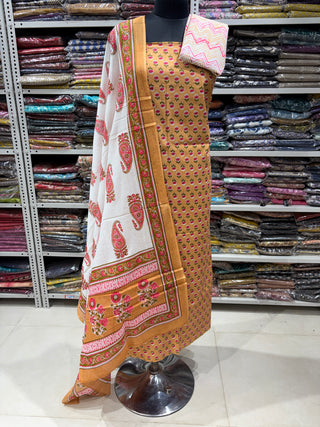 Handblock Cotton Suit Material with Cotton Dupatta