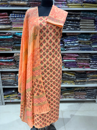 Handblock Cotton Suit Material with Cotton Dupatta